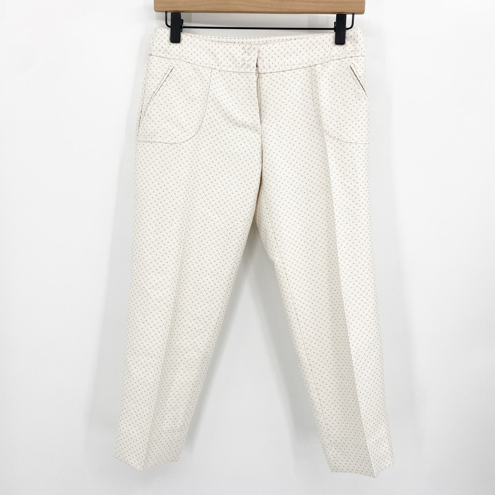 Anthro Cartonnier Charlie Cropped Textured Polka Dot Trousers in‎ Cream Size 0
